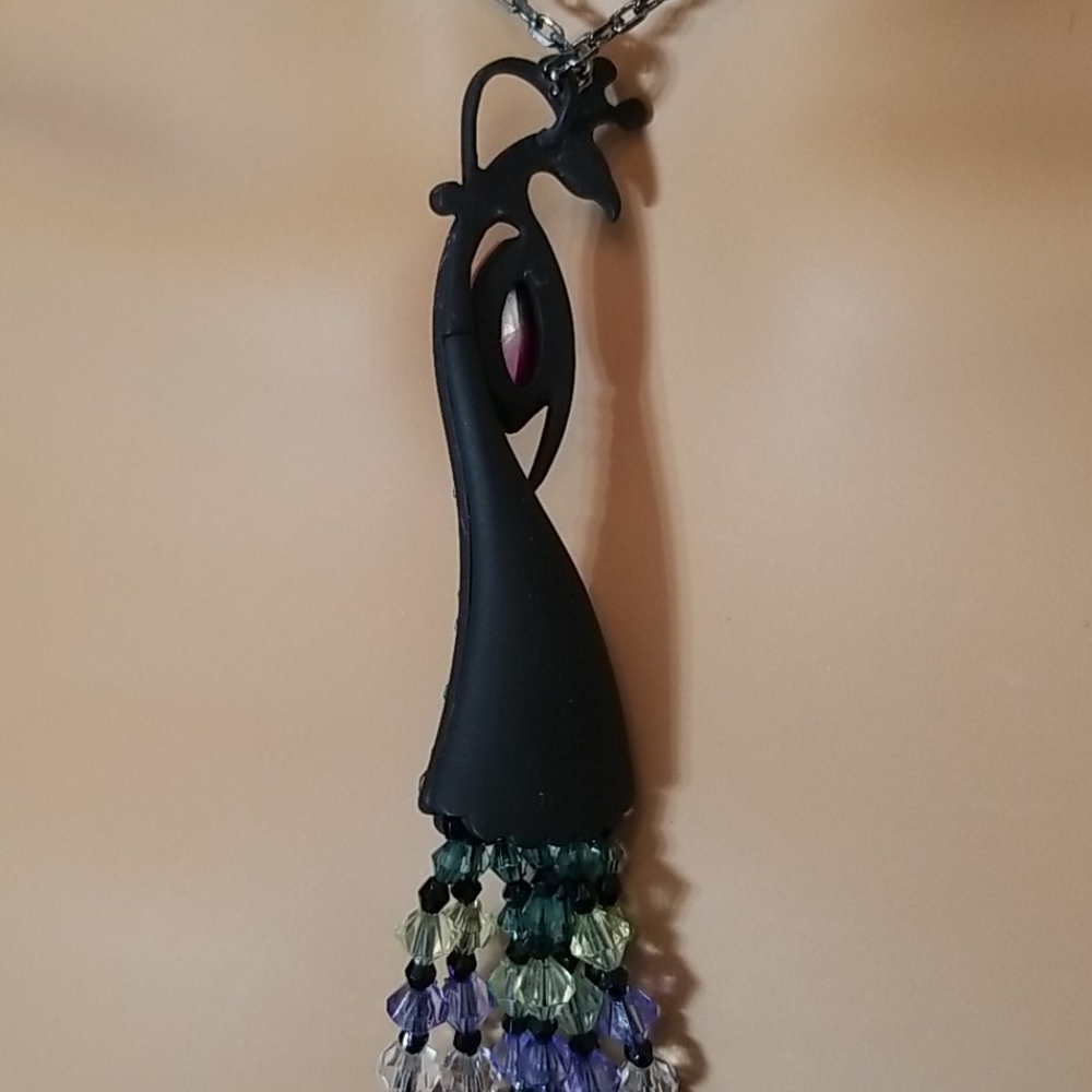 Betsey Johnson Black Peacock Statement Necklace  - Picture 6 of 8